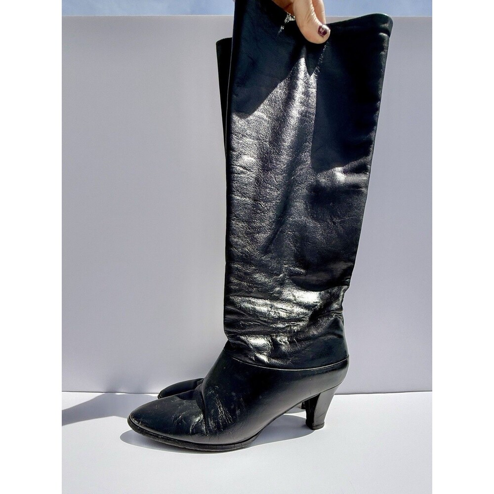 VTG 80s Joyce California Boots 18.5” Leather 2.5”Heel Black Size 8M